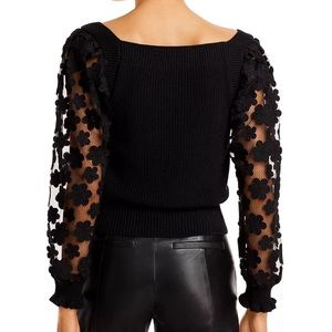 French Connection elegant women’s knit sweater with delicate lace sleeves